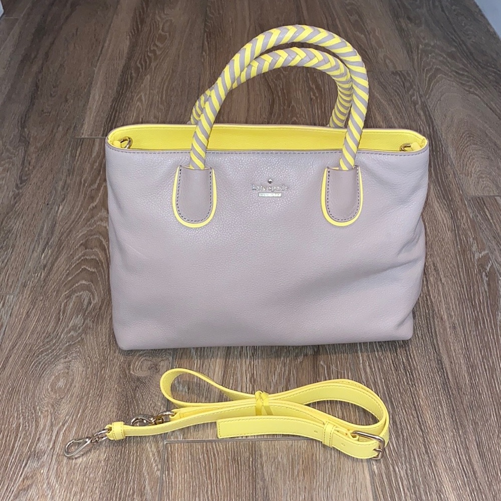 Kate Spade Tote Bag Woods Drive Bodie Taupe & Yellow Satchel